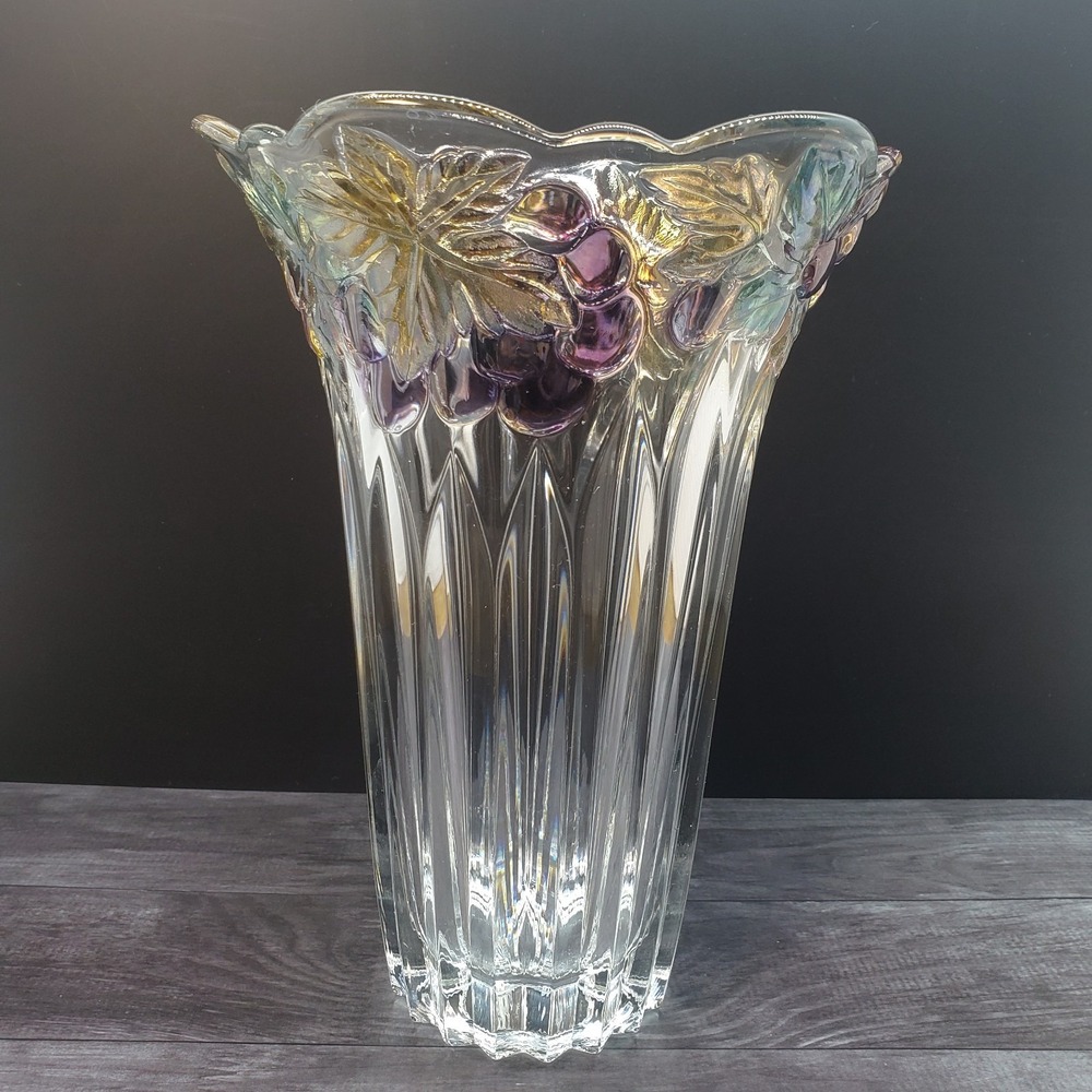 Vintage Mikasa Chablis Vase with Tinted Fruits and Floral Pattern